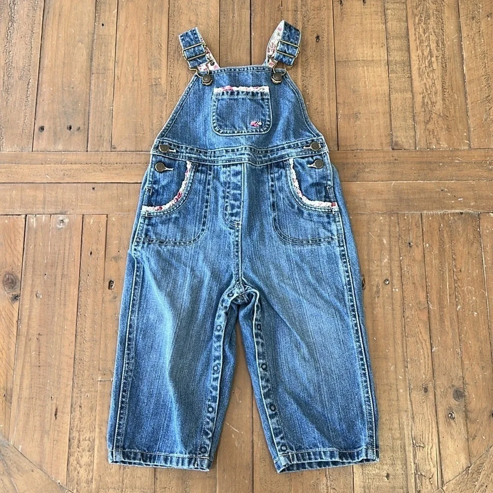 Janie and jack vintage strawberry floral denim overalls and hoodie jacket
